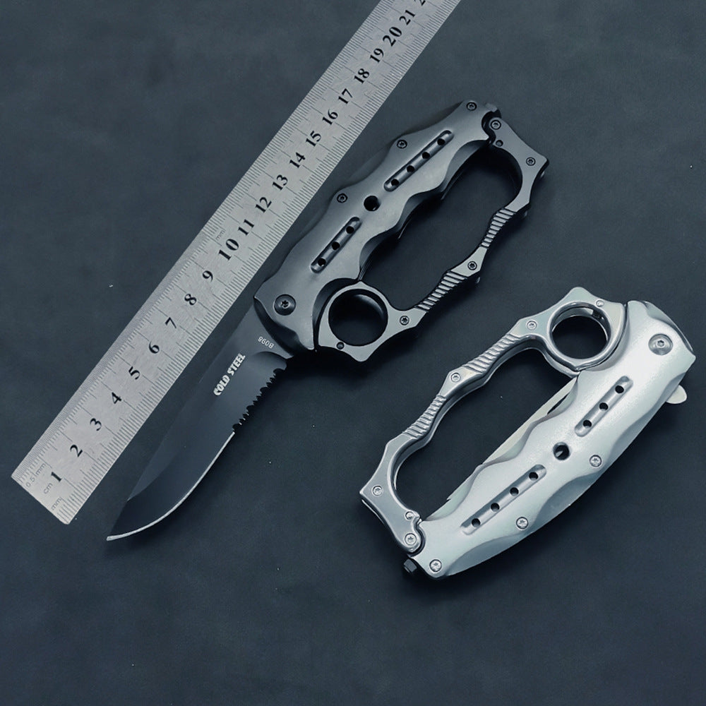 Outdoor self-defense tiger knuckle folding knife, mechanical four-finger window breaker, multi-functional adventure knife