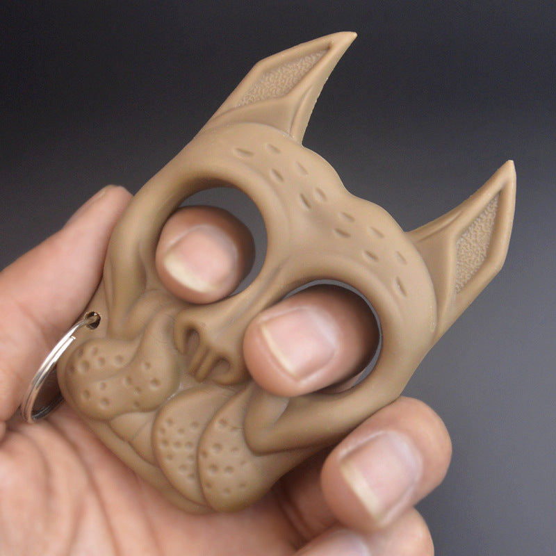 Creative Hard Knuckle Duster Two Finger Dog Fist Fob Keychain Bulldog Women's Defense Backpack Pendant Decoration